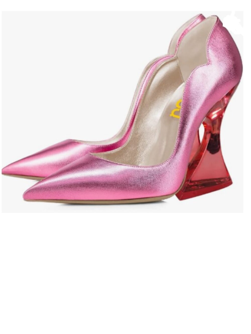 FSJ Pink Pointed Toe High Heel Pumps Slip On Unique Transparent Chunky Heel Shoe